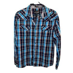 Moonshine Spirit Brad Paisley Western Shirt Men's Size S Blue Plaid Pearl Snap